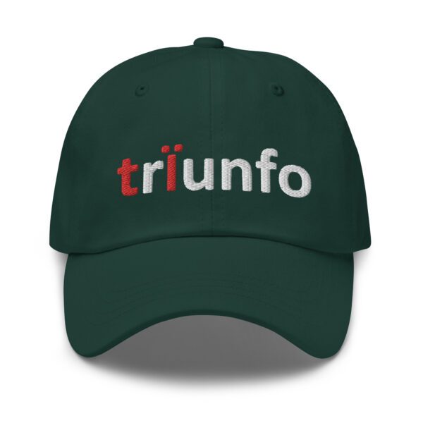 Green baseball cap with "trinfo" logo.