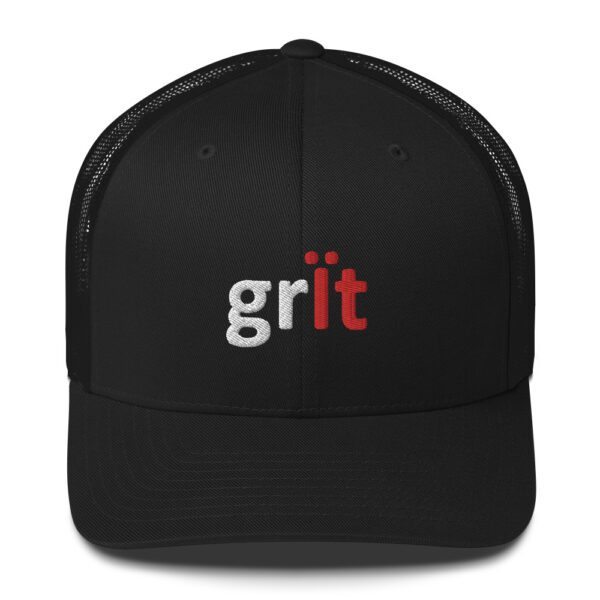 Black trucker hat with "grit" logo.