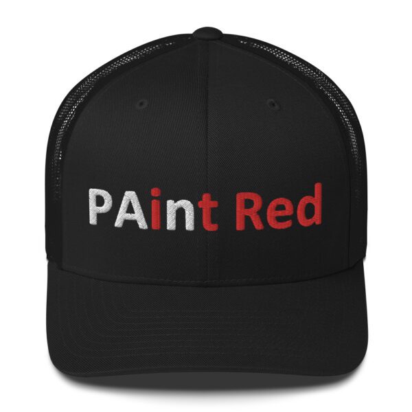 Black mesh trucker hat with "PAint Red" logo.