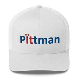 White embroidered "Pittman" baseball cap.