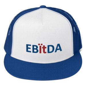Baseball cap with "EBitDA" embroidered text.