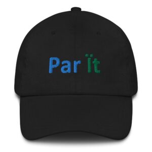 Black cap with "Par it" embroidery.