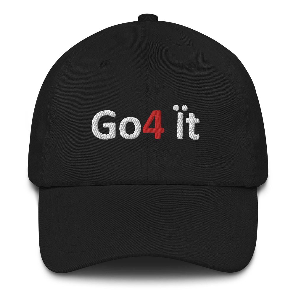 Black cap with "Go4 it" text.