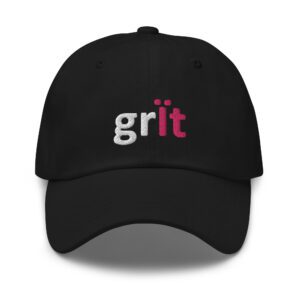 Black cap with "grit" embroidered text.
