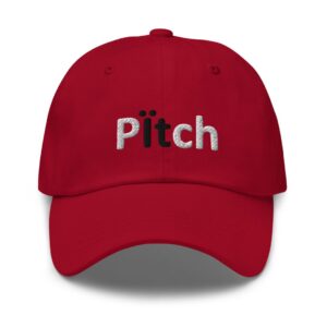 Red cap with "Pitch" embroidered in front.