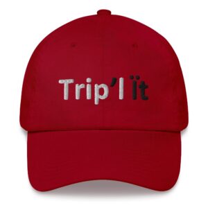 Red cap with "Trip'l it" text.