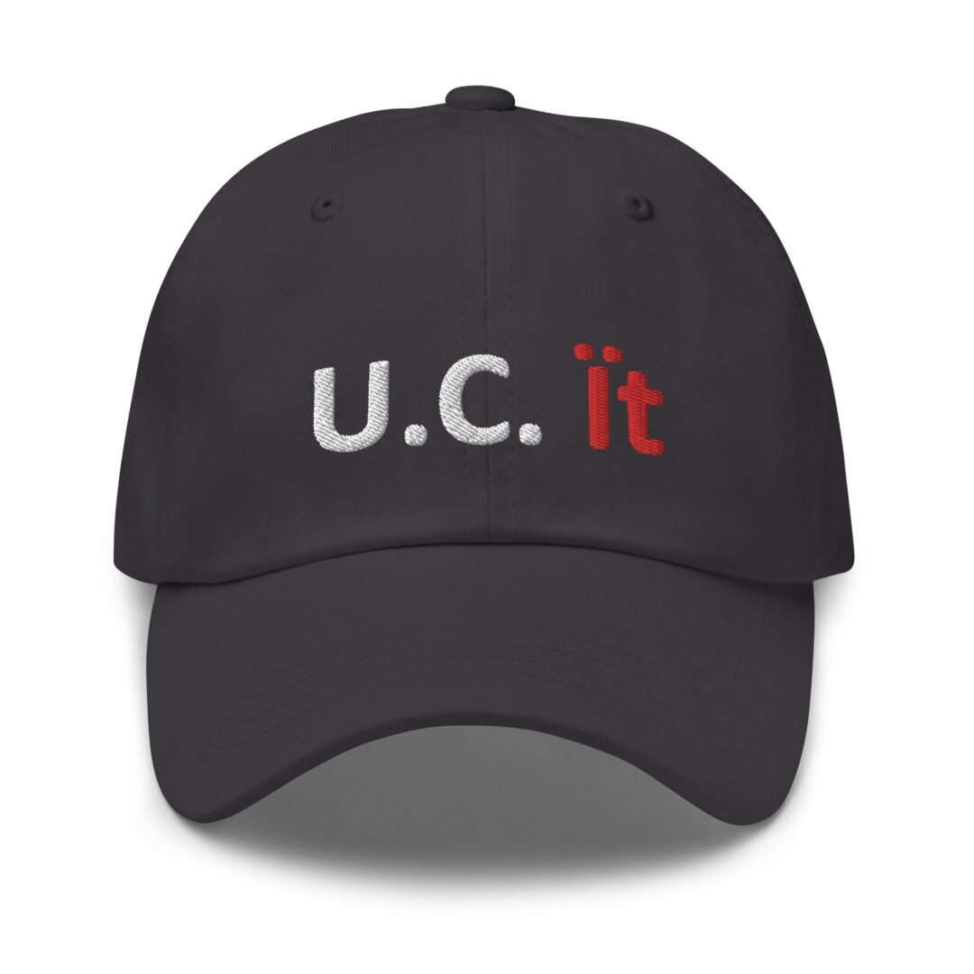 Black cap with "U.C. it" text.