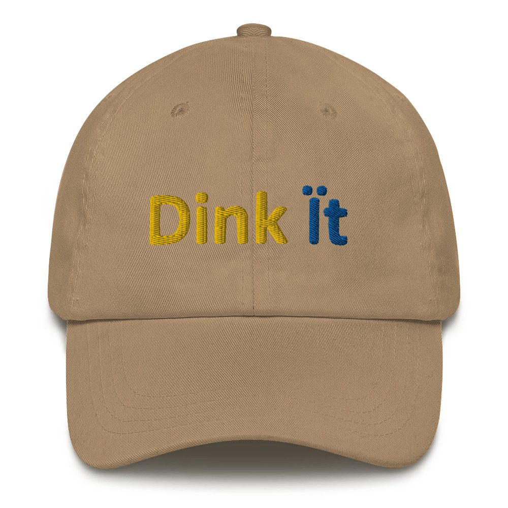Beige cap with "Dink It" text.