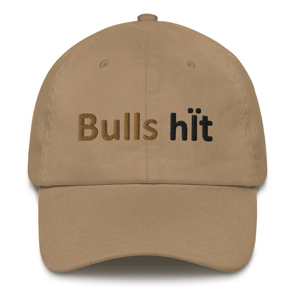 Brown cap with humorous text design.