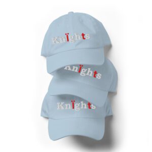 Light blue caps with "Knights" embroidery.
