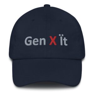 Navy cap with "Gen X it" text.