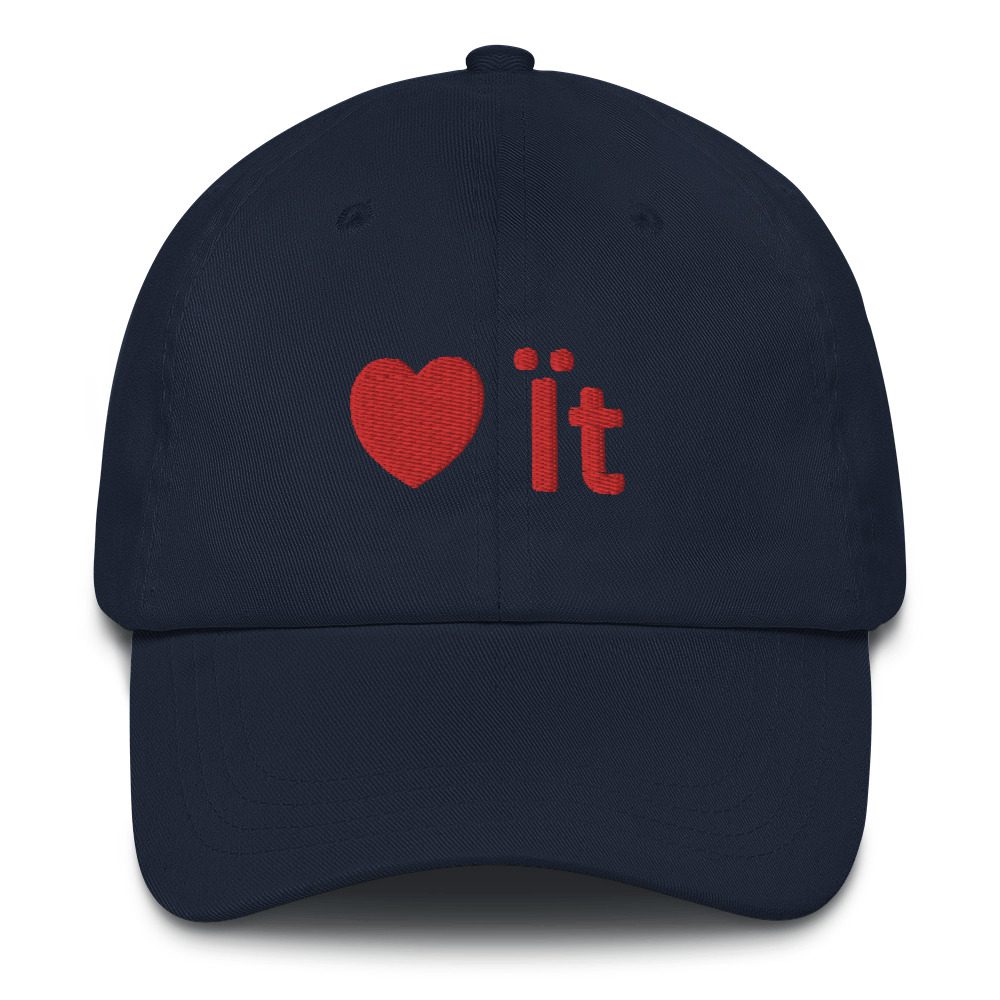 Black cap with "love it" design.