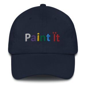 Dark cap with multicolored "Paint it" text.