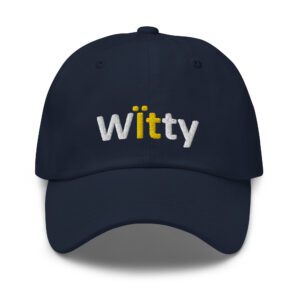 Black cap with "witty" embroidered on front.