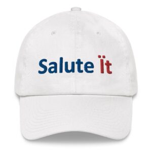 White cap with "Salute It" text.