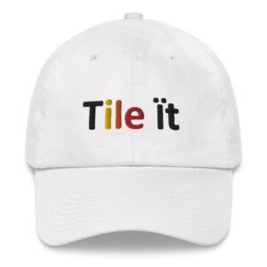 White cap with "Tile it" text.