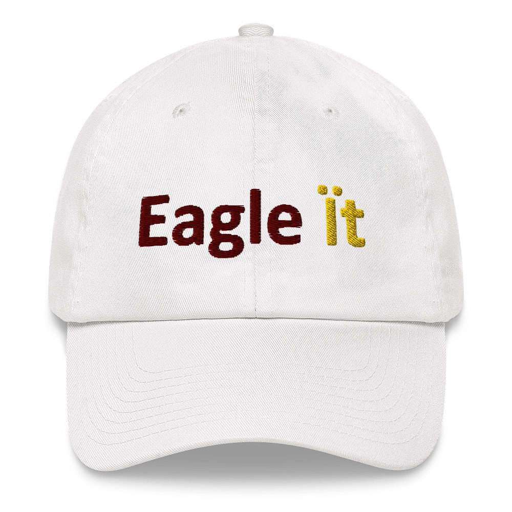 White cap with "Eagle it" text.