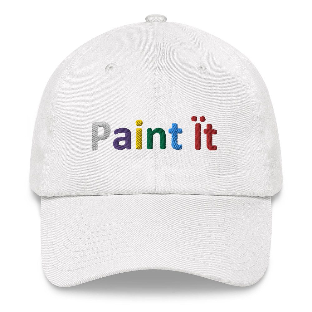 White cap with "Paint it" text.