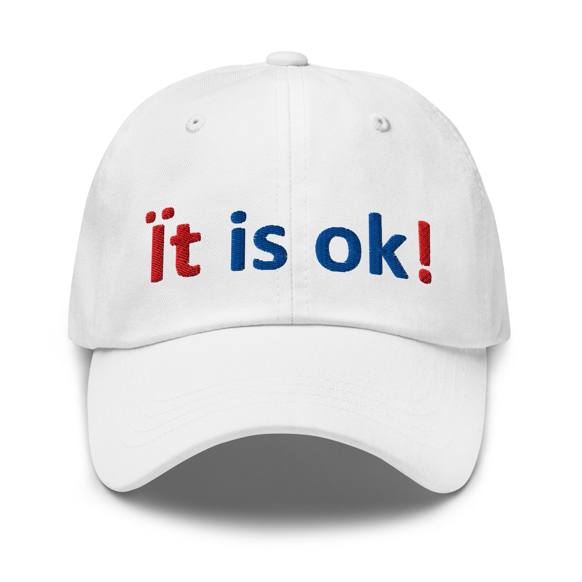 White cap with "It is ok!" text.