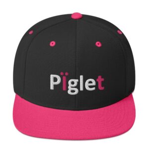 Black and pink cap with "Piglet" text.