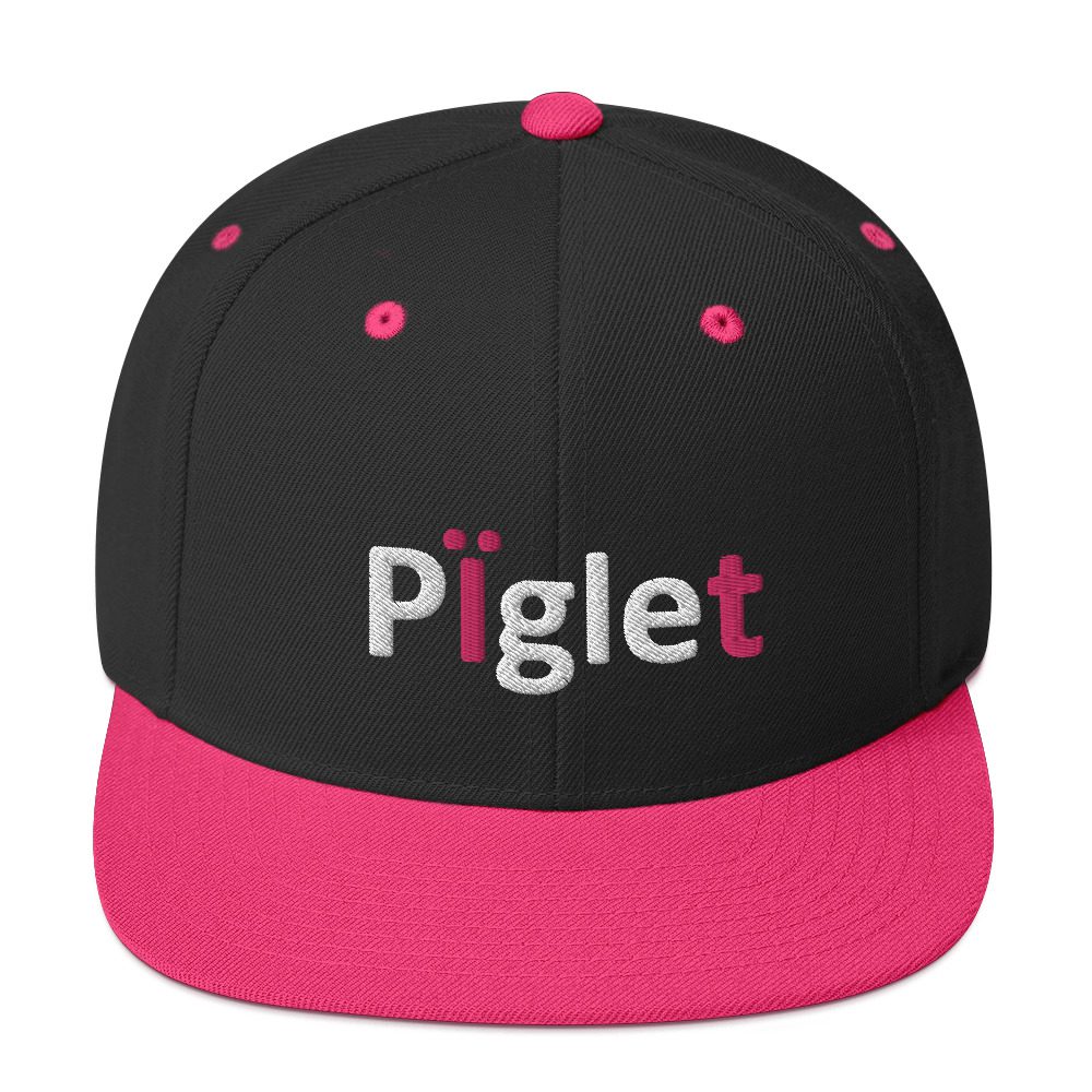 Black and pink cap with "Piglet" text.