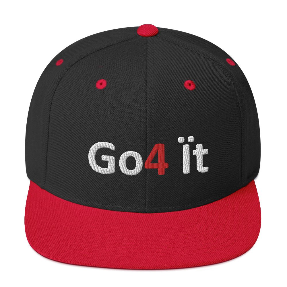 Black and red hat with "Go4 it" text.
