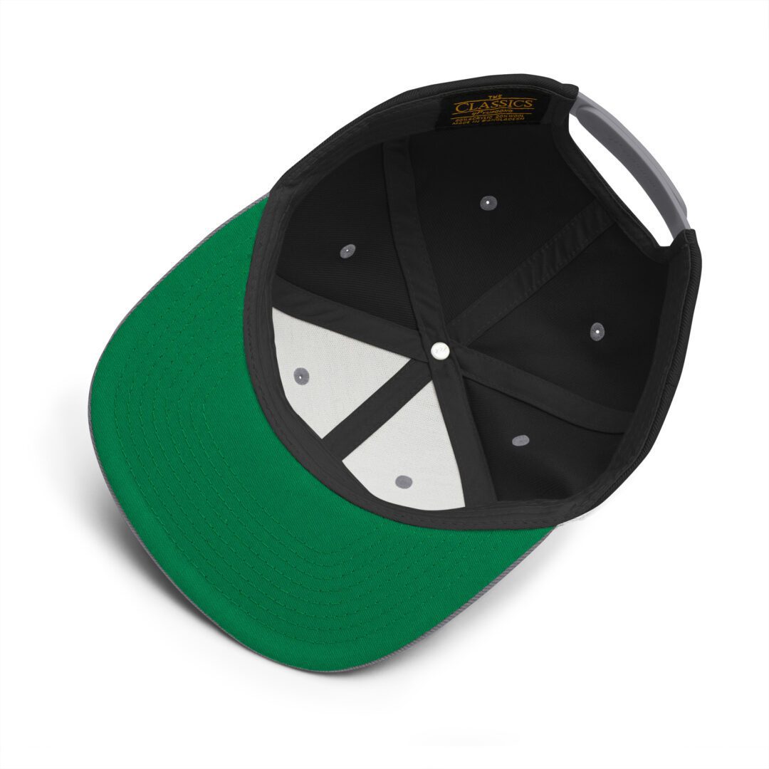 Inside view of a green baseball cap.