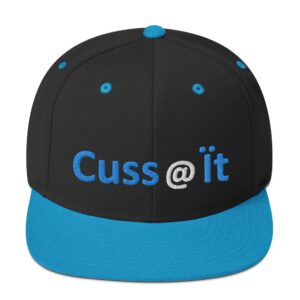 Black and blue cap with "Cuss @ it".