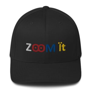 Black cap with "Zoom it" text design.