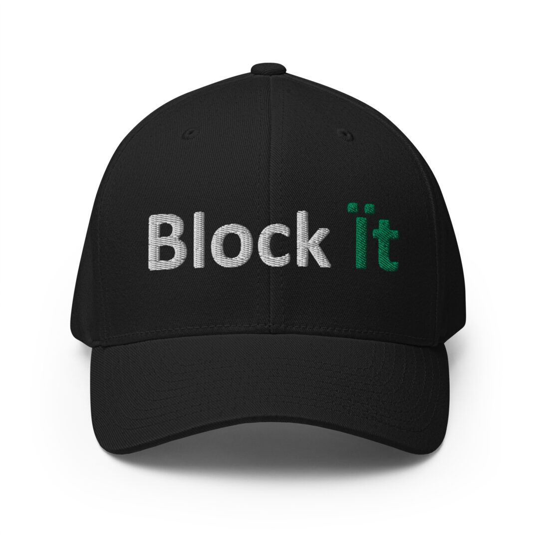 Black cap with "Block it" text.