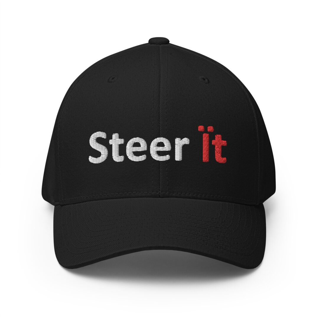 Black cap with "Steer it" text.