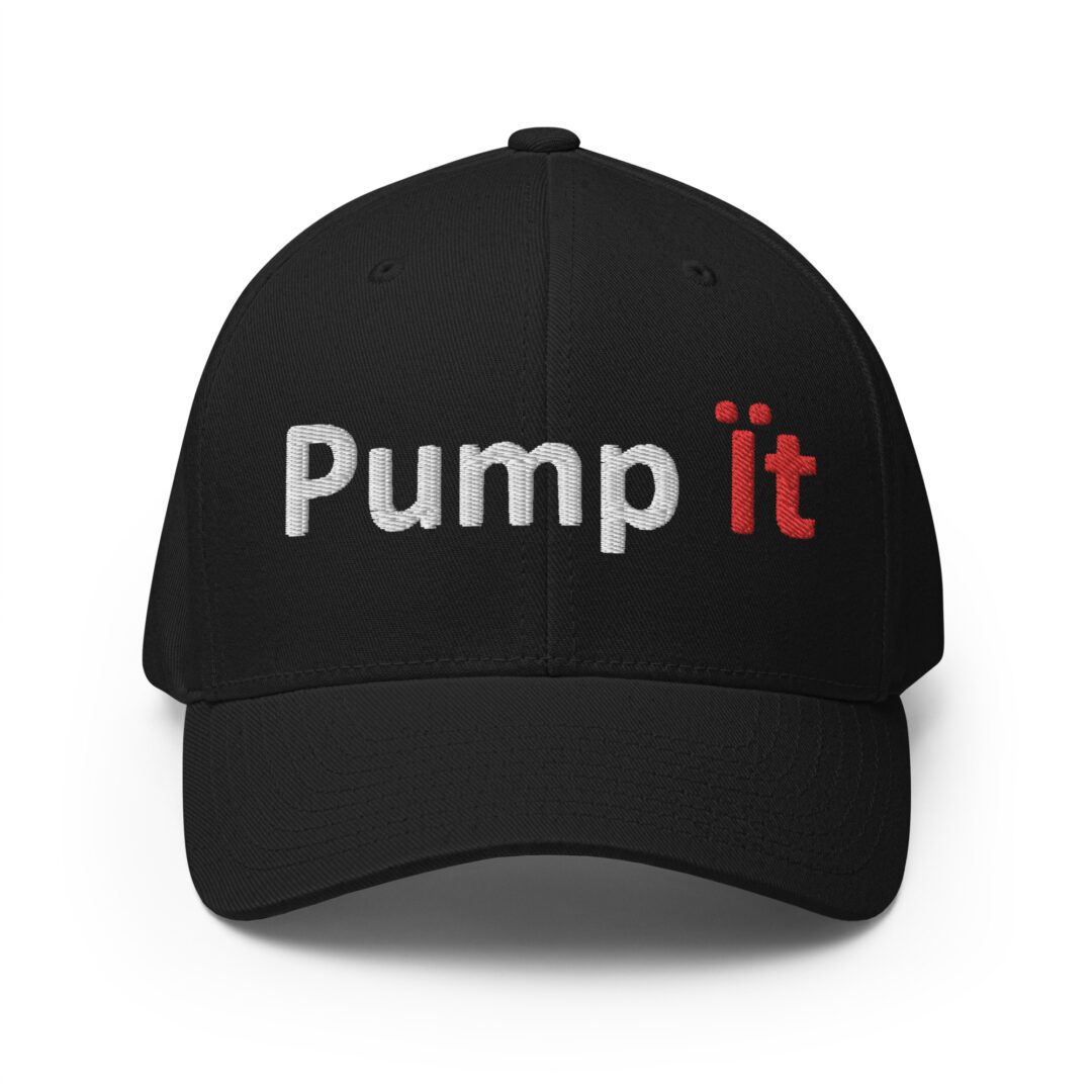 Black cap with "Pump it" text.