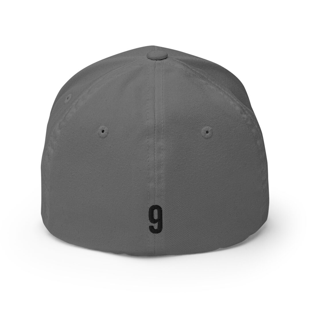 Gray cap with number nine on back.
