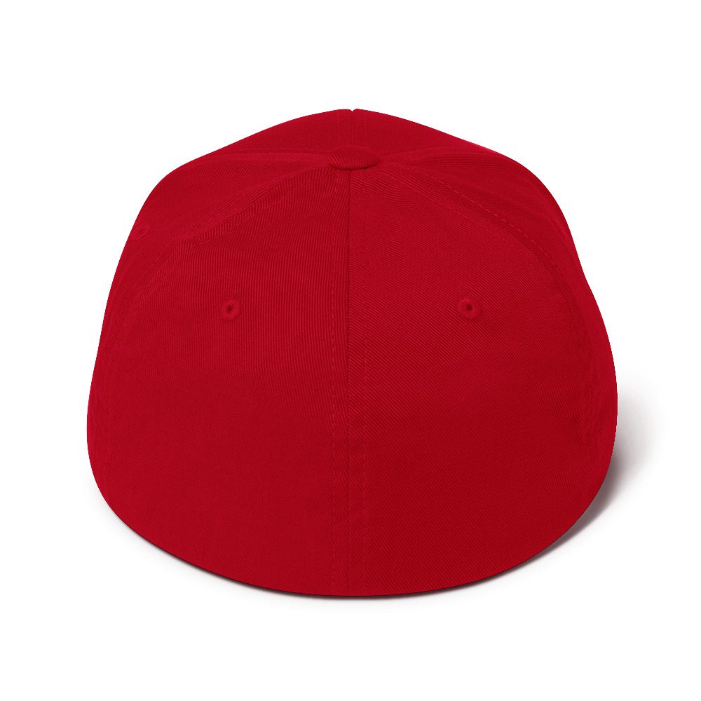 Red baseball cap from the back.