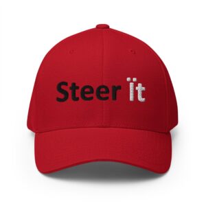 Red cap with "Steer it" text.