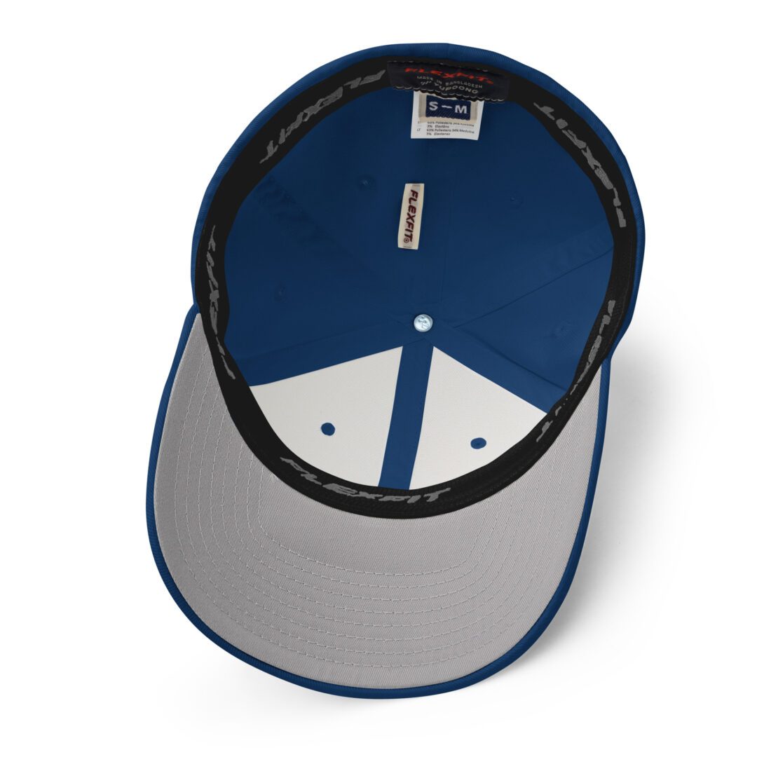 Inside view of blue and gray cap.