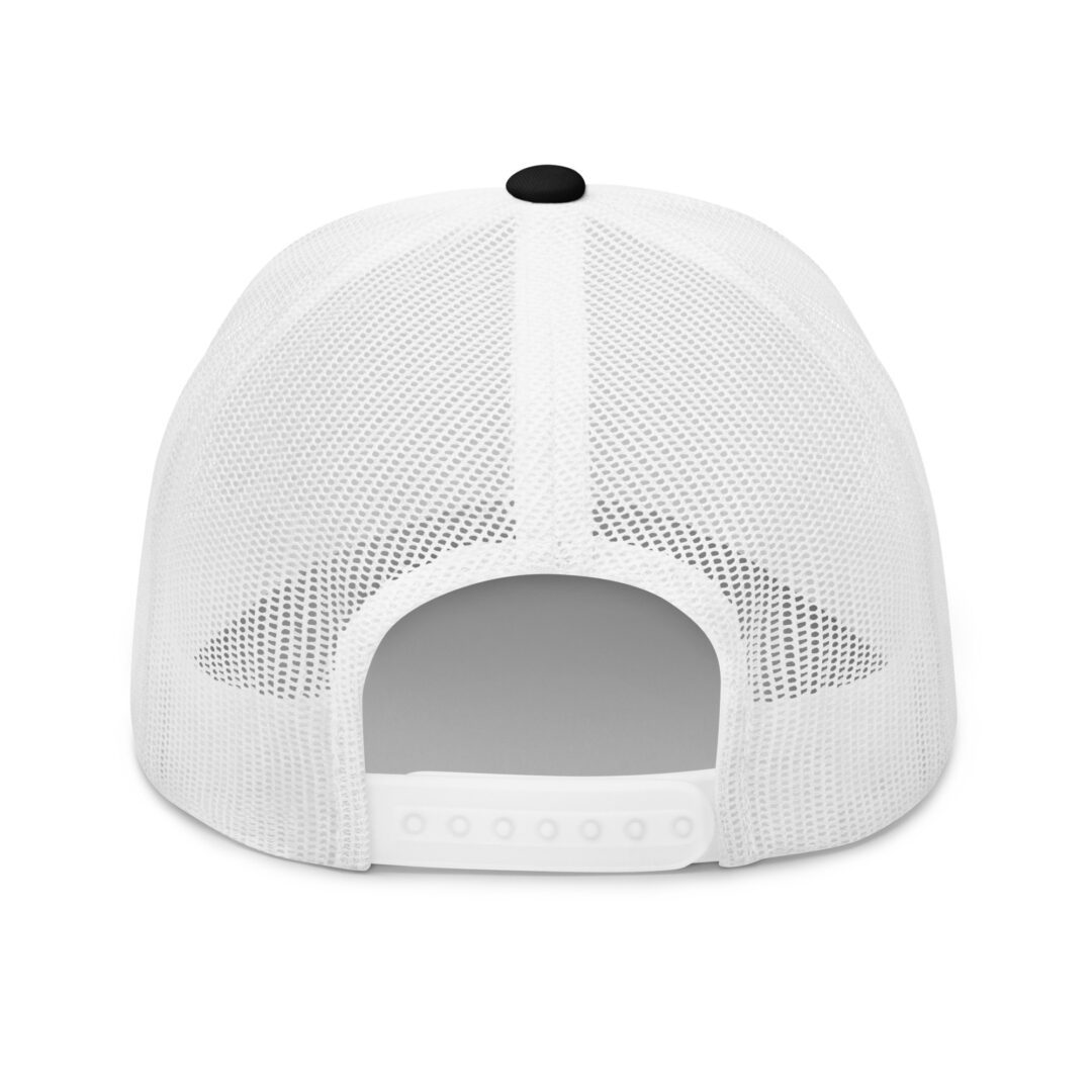 White mesh trucker cap, back view.