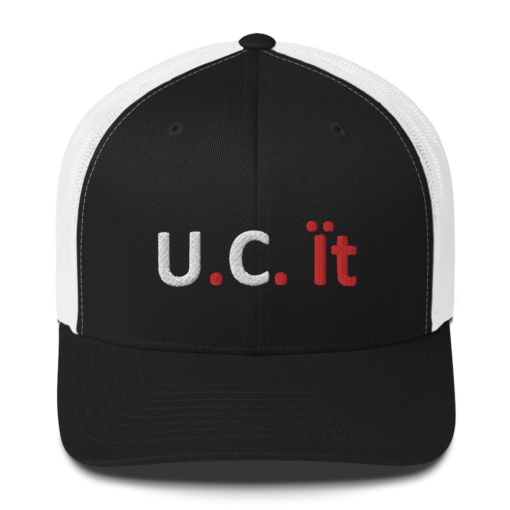 Black and white cap with "U.C. It".