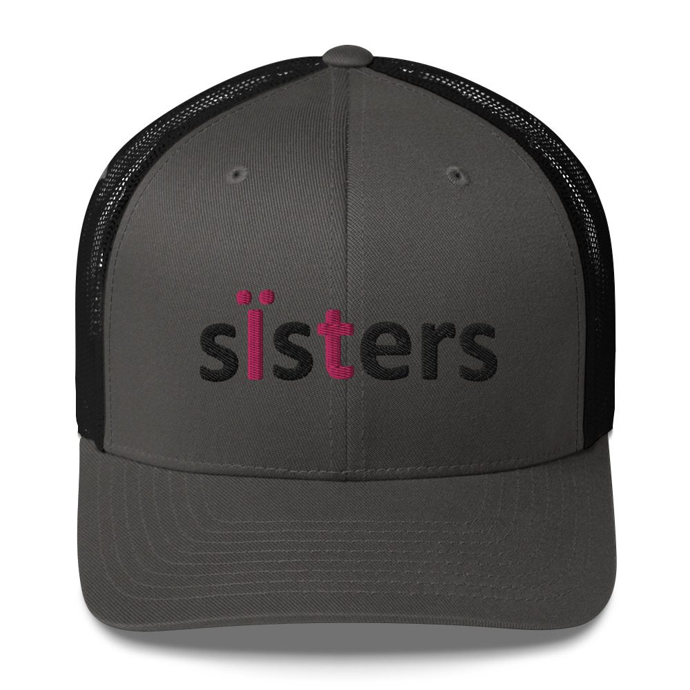 Gray cap with "sisters" text design.