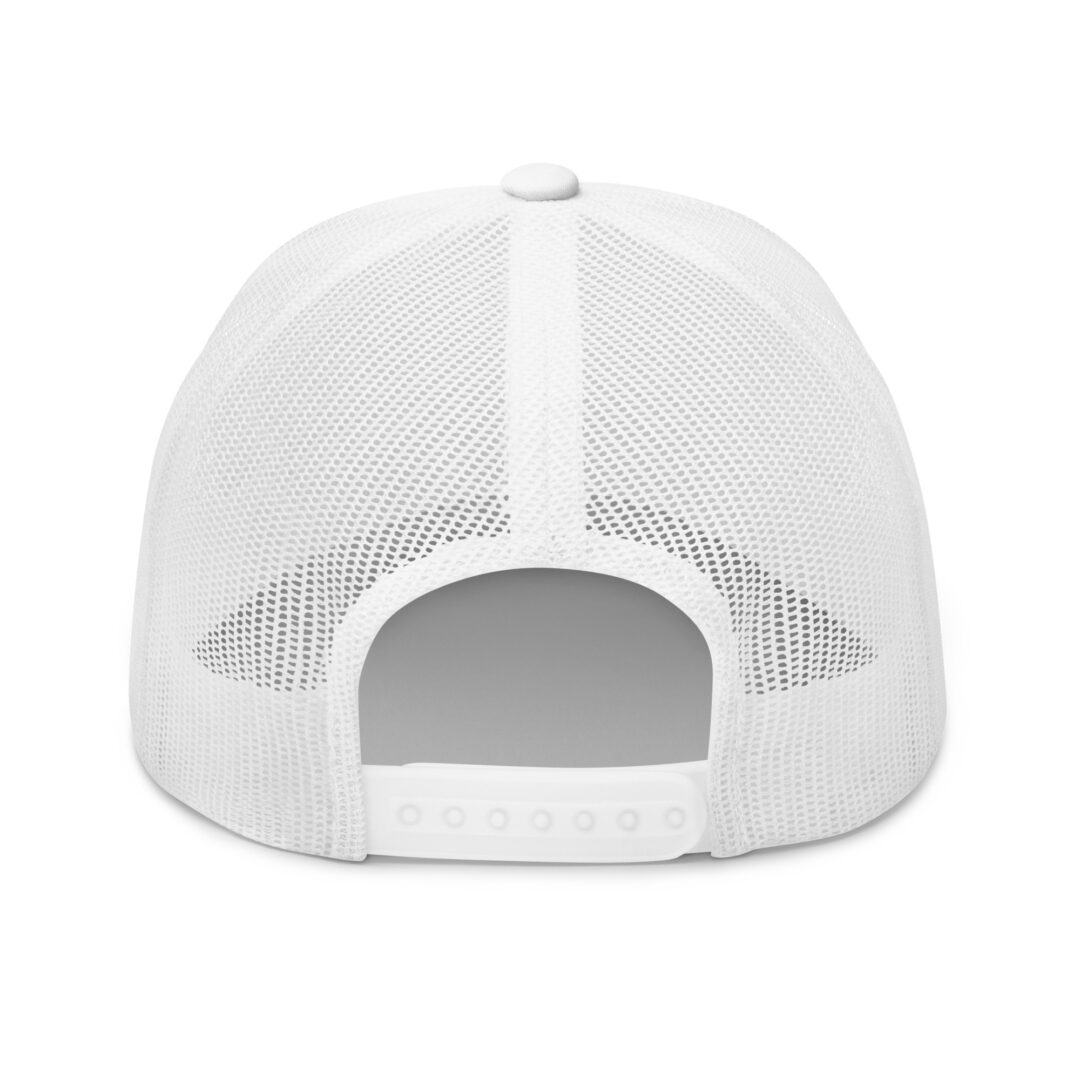 White mesh baseball cap, back view.