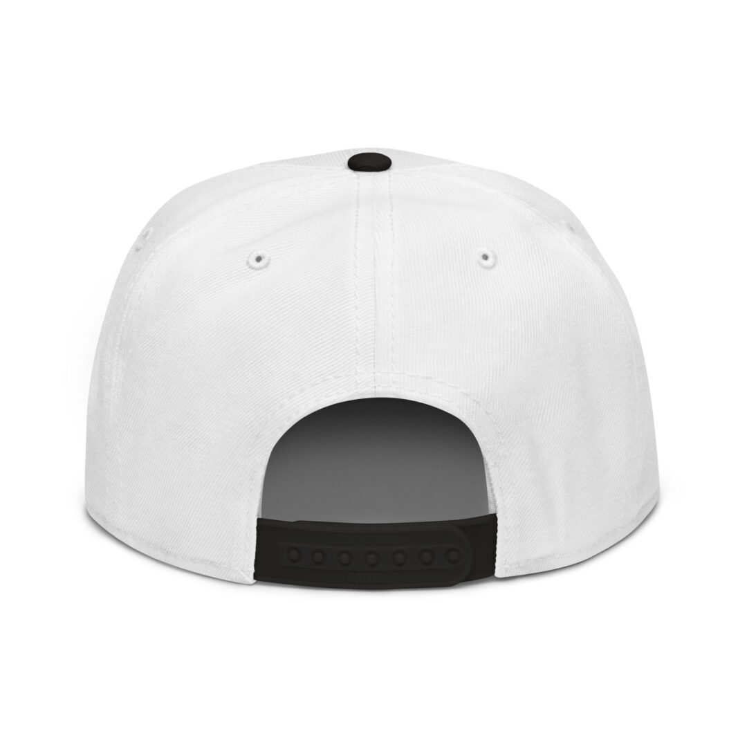 Back view of a white baseball cap.