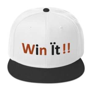 White cap with "Win it!!" text.